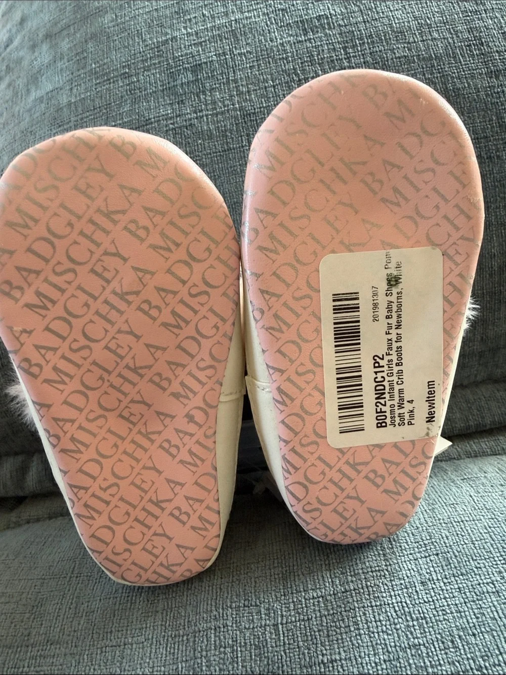 Badgley Mischka Cream and Blush Pink Faux Fur Metallic Girls Slip-On Sneakers